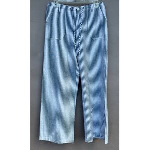 4Our Dreamers Pants Linen Blend M Gray & White Ticking Striped Wide Leg Ankle